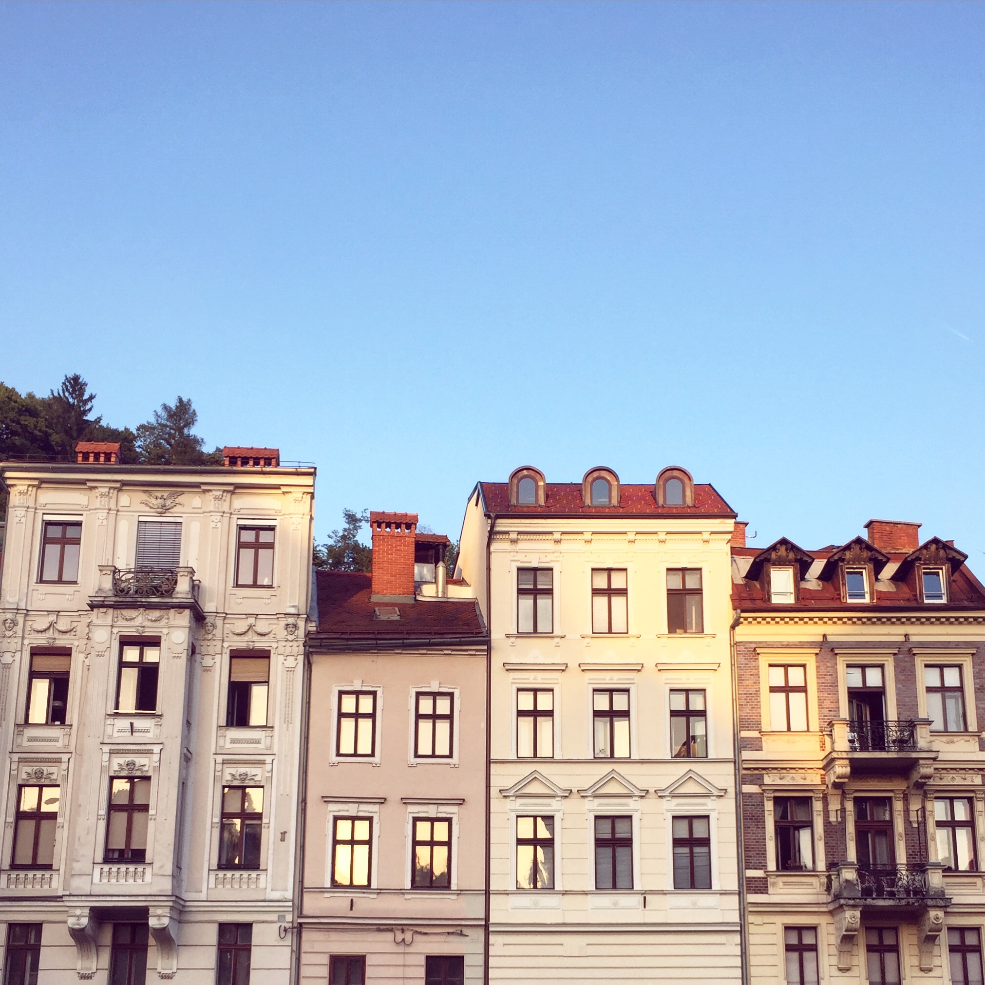 Typical Ljubljana houses by the Ljubljanica river bank.