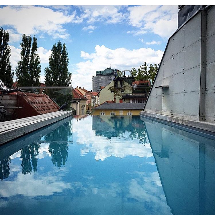 Hotel Vander infinit pool in old part of Ljubljana, Slovenia.