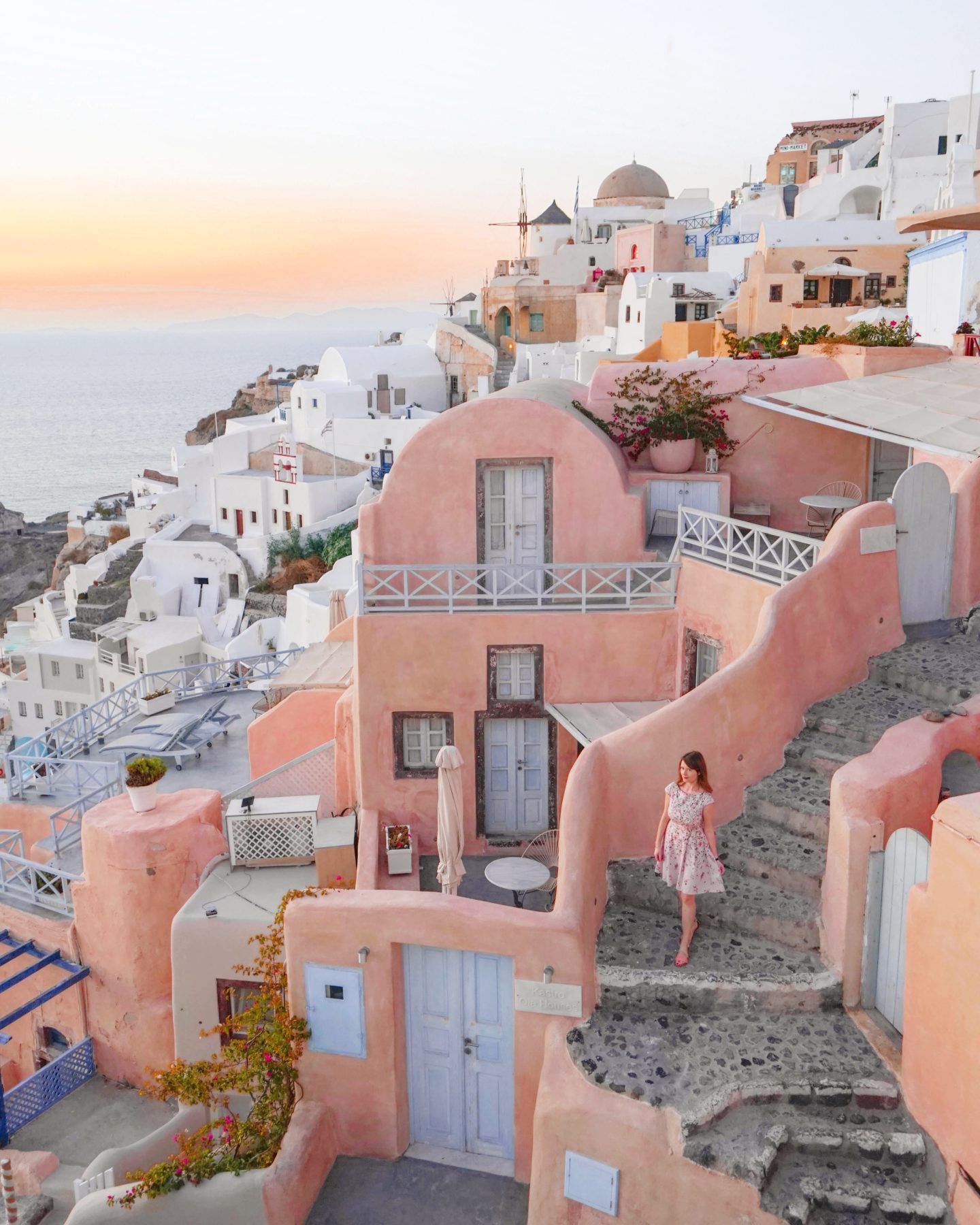 Oia, Santorini is all about blue and white, except for these few houses. The light gets magical both before and after sunset.