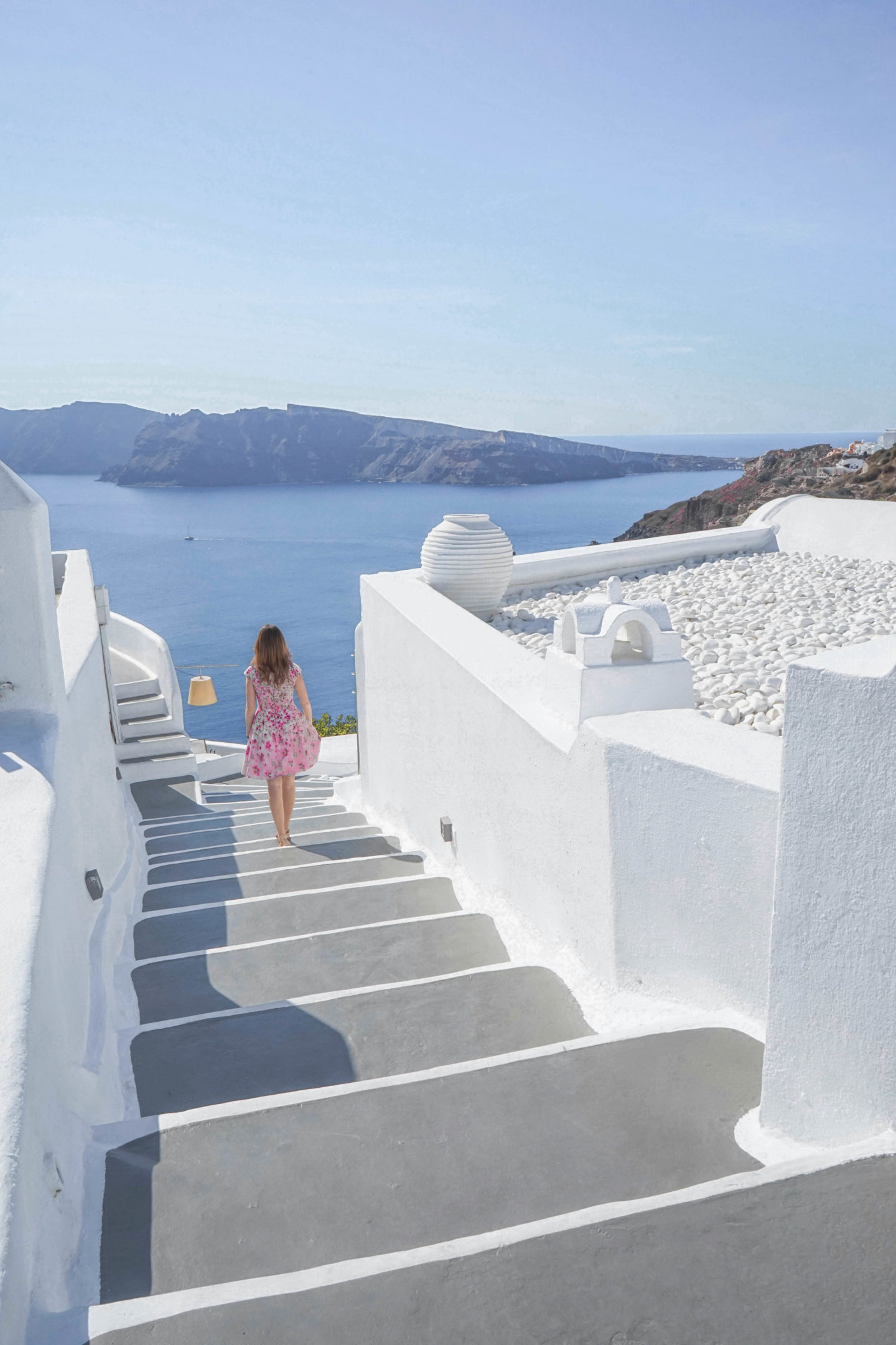 Firostefani, Santorini, Greece. Beautiful staircase leading down to the sea.