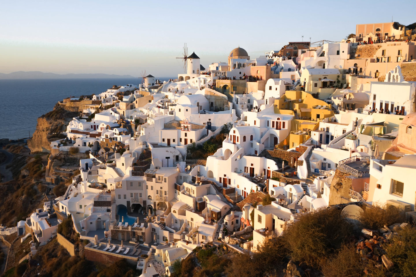 Sunset view from Oia, Santorini, Greece.