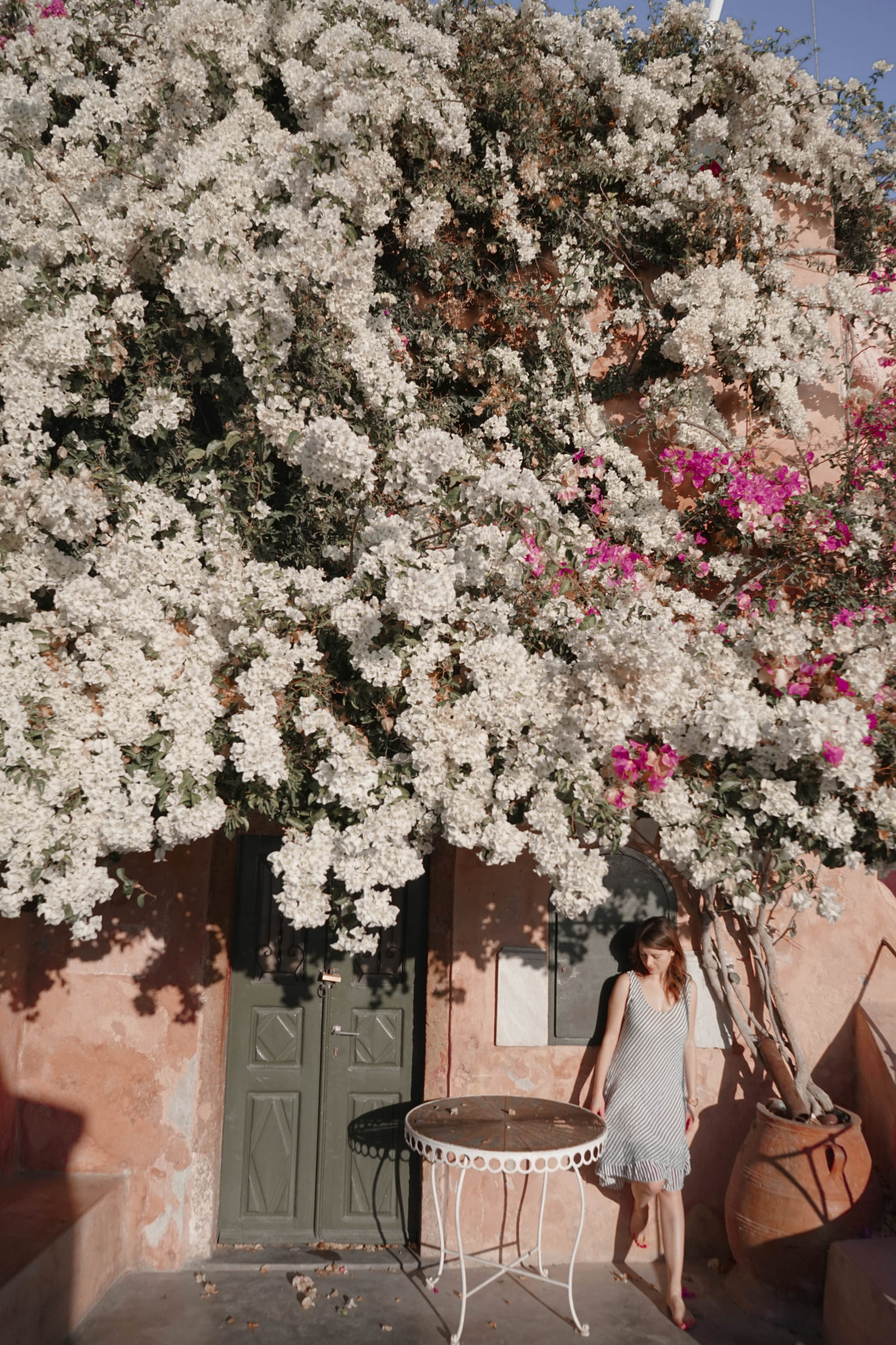 Oia, Santorini, Greece. So many flowers in this beautiful town in the heart of Greece.