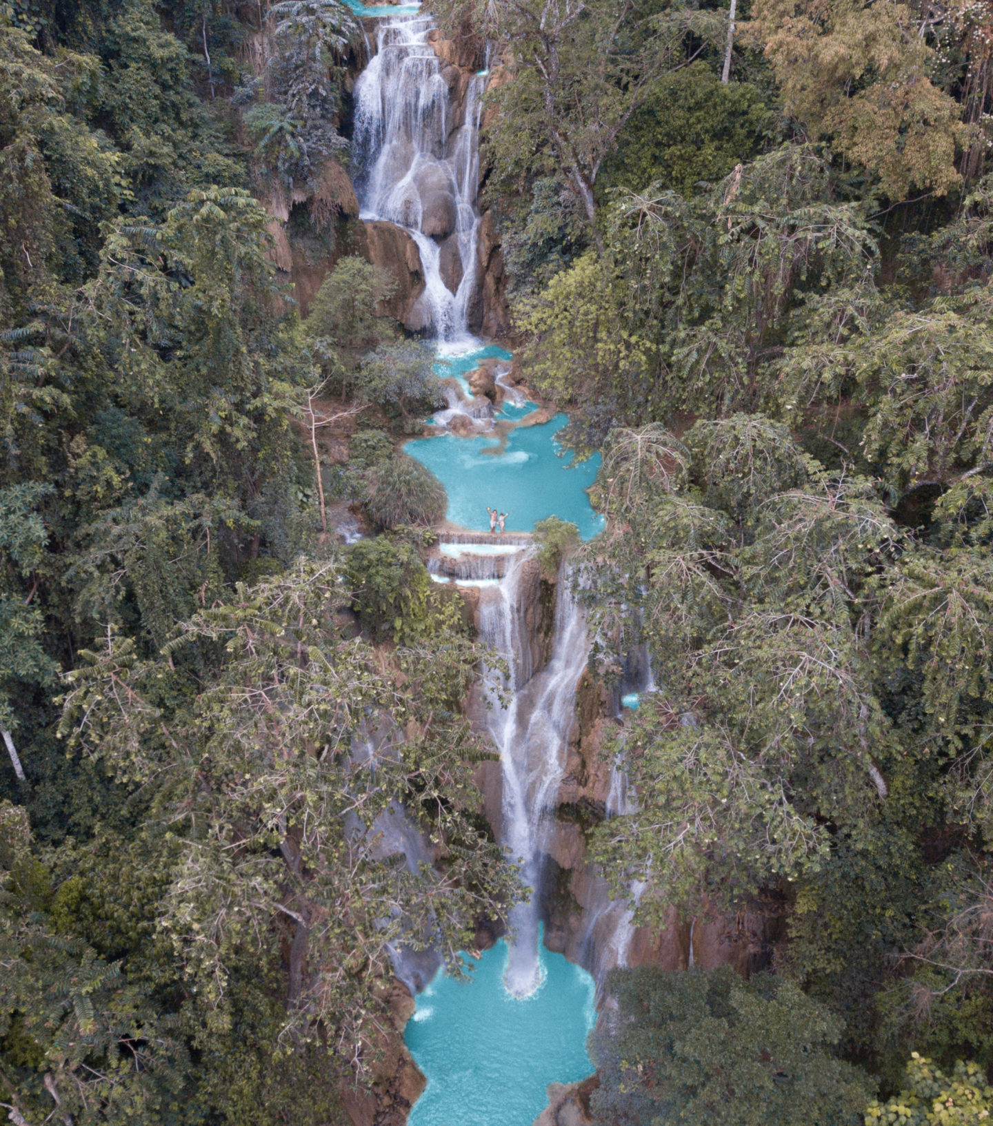 kuang si watterfalls laos drone