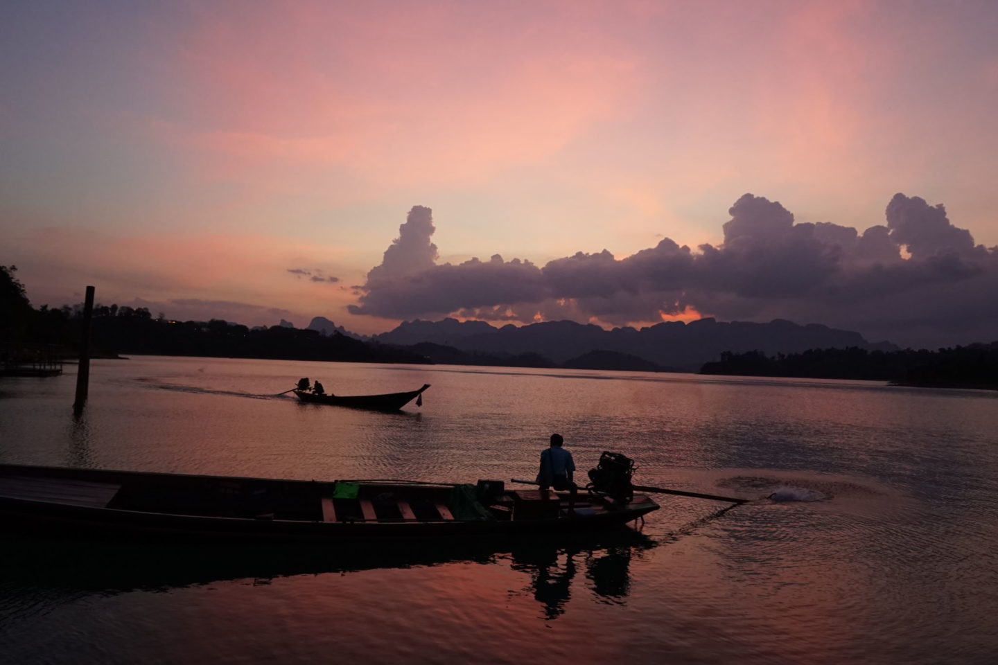 sunset over cheow lan lake